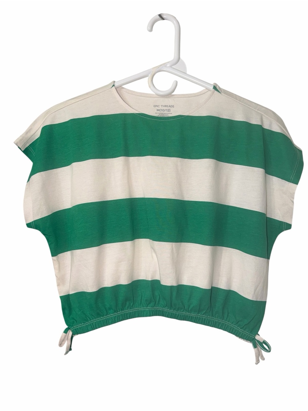 Epic  Threads Girls Green and White Striped Drawstring Top(Size M 10/12)